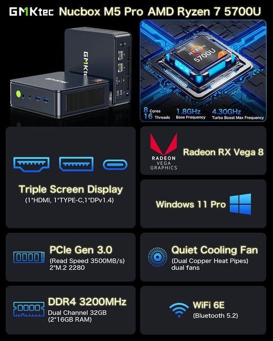 1015-GMKtec AMD Ryzen 7 5700U Mini PC--NucBox M5 Pro