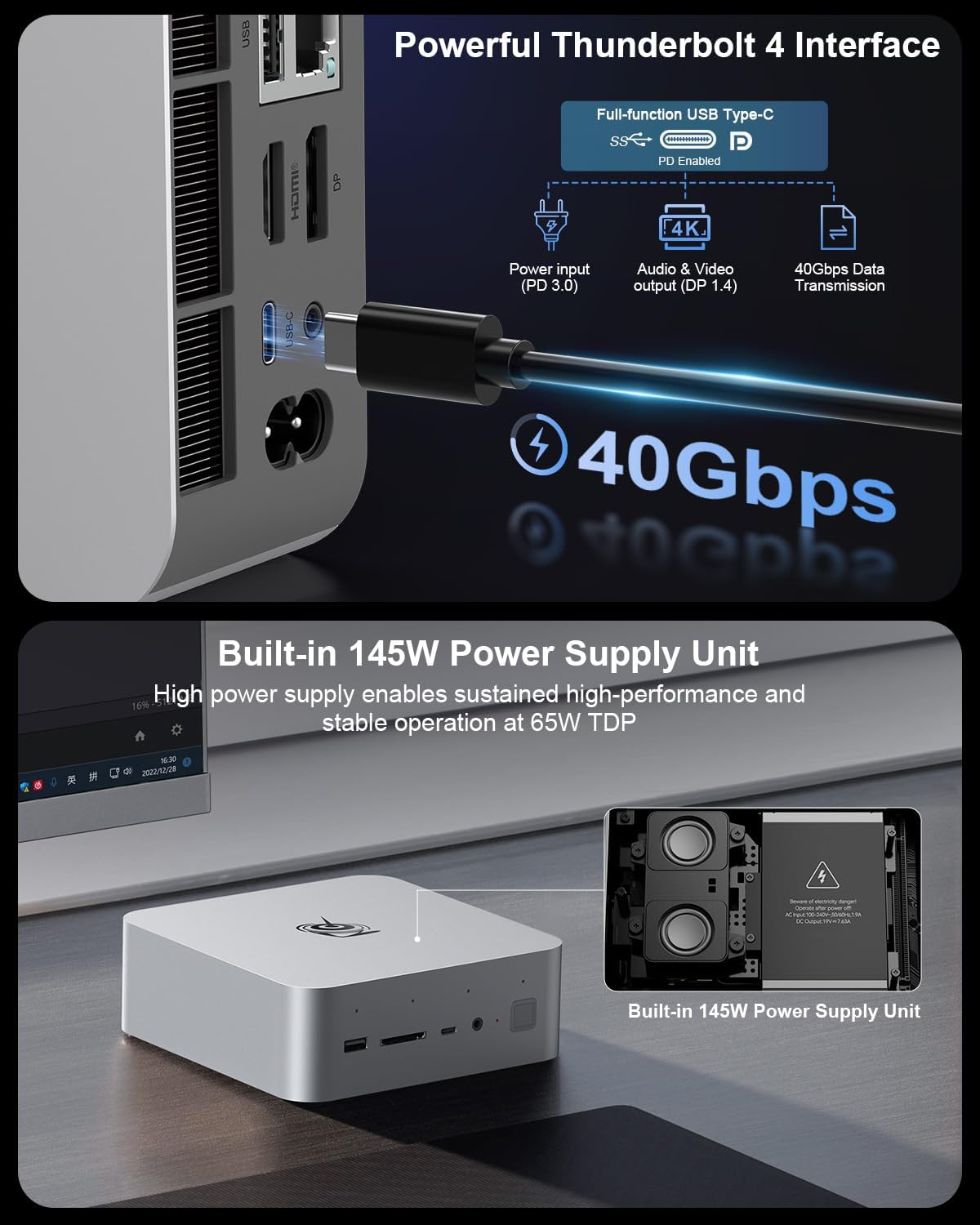 Beelink GTi14 Mini PC - Intel Ultra 9 185H (32GB DDR5/1TB SSD), AI Voice, Wi-Fi 7, Dual 2.5G LAN, 32dB Silent for Gaming & AI Workstation