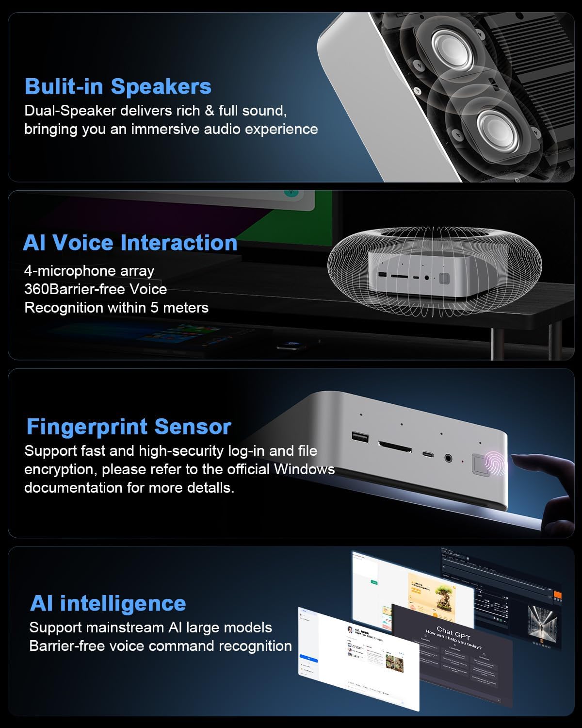 Beelink GTi14 Mini PC - Intel Ultra 9 185H (32GB DDR5/1TB SSD), AI Voice, Wi-Fi 7, Dual 2.5G LAN, 32dB Silent for Gaming & AI Workstation