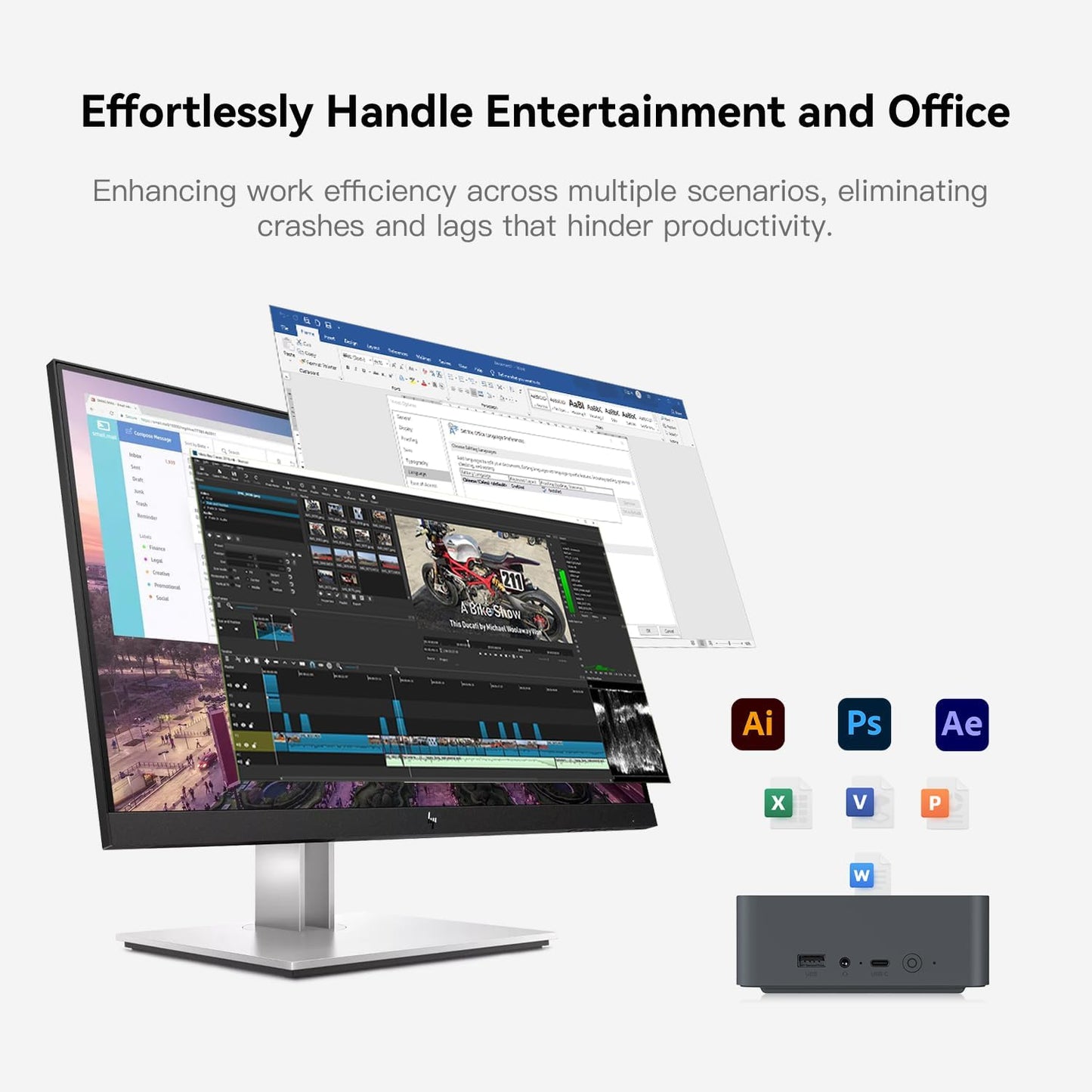Beelink EQR5 Mini PC - AMD Ryzen 7 5825U/5650U, 64GB DDR4/8TB SSD, Silent 32dB, Dual 4K, WiFi 6, Built-in PSU for Office & Gaming