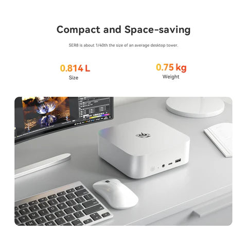 Beelink SER8 Mini PC AMD Ryzen 7 8845HS (16 TOPS AI) | 32GB DDR5 | 1TB SSD | Triple 4K Display | 32dB Silent Design