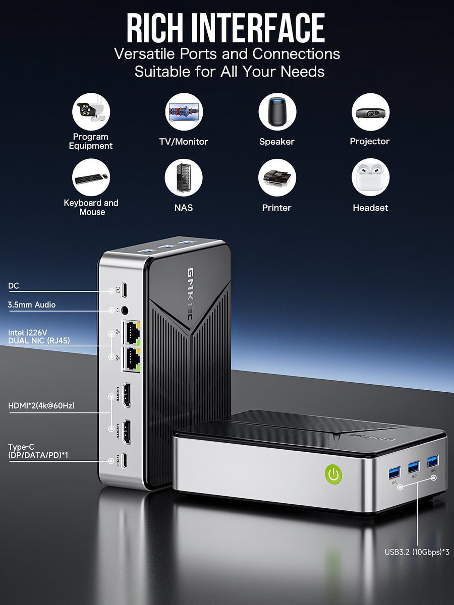 1011-GMKtec Intel Twin Lake N150 Dual-system 4-bay NAS Mini PC -- NucBox G9