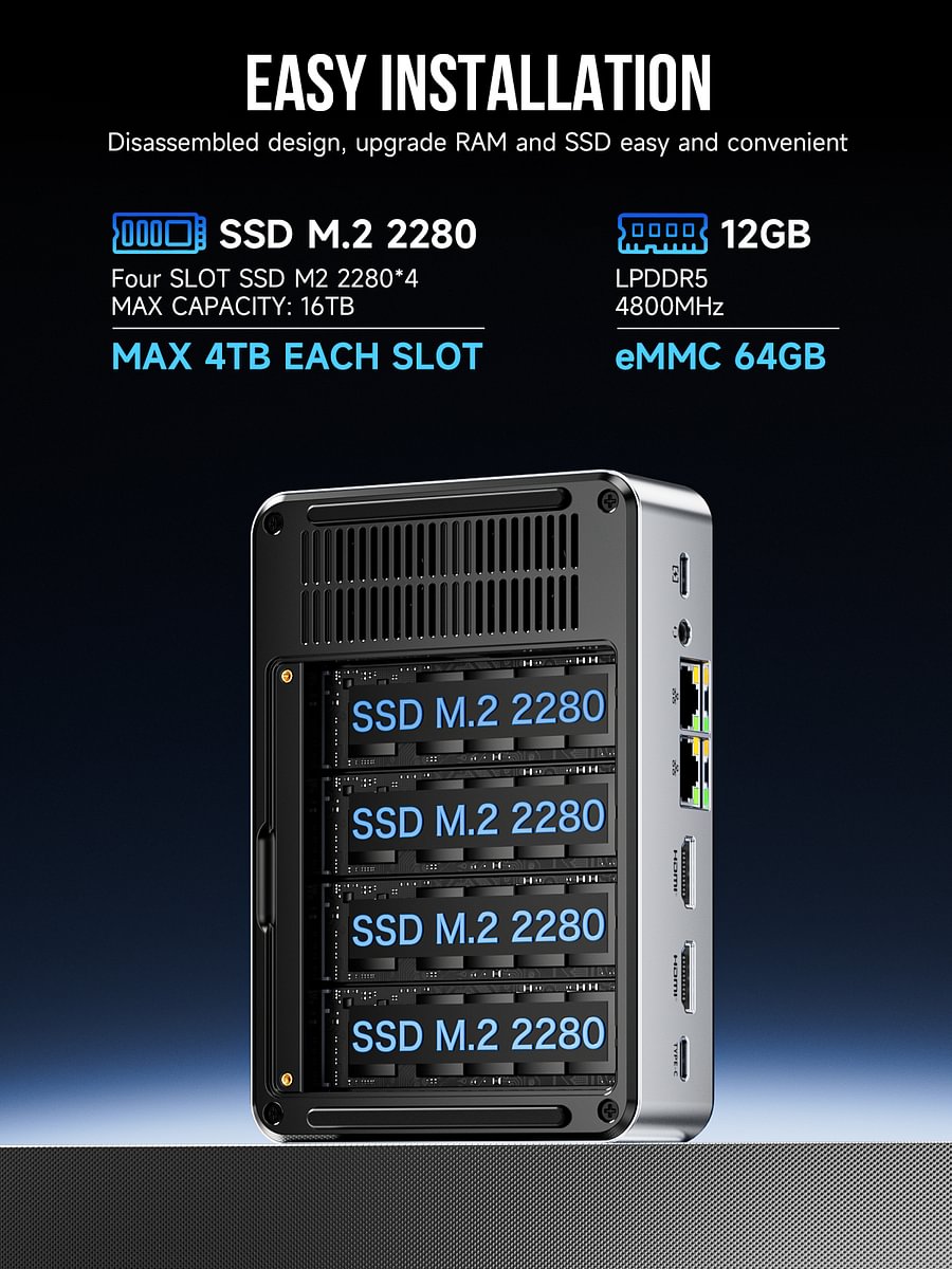 1011-GMKtec Intel Twin Lake N150 Dual-system 4-bay NAS Mini PC -- NucBox G9