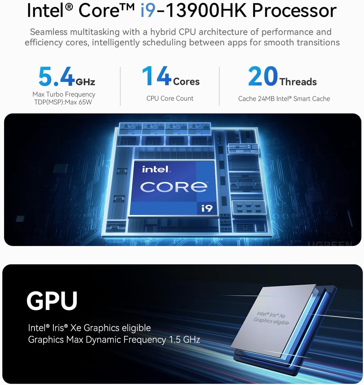 Beelink GTi13 Mini PC - Intel Core i9-13900HK (32GB DDR5/1TB SSD), AI Voice, PCIe 5.0 eGPU, 32dB Silent, Dual 4K@144Hz for Gaming & Creative Workflows