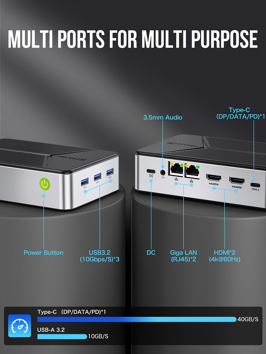 1011-GMKtec Intel Twin Lake N150 Dual-system 4-bay NAS Mini PC -- NucBox G9