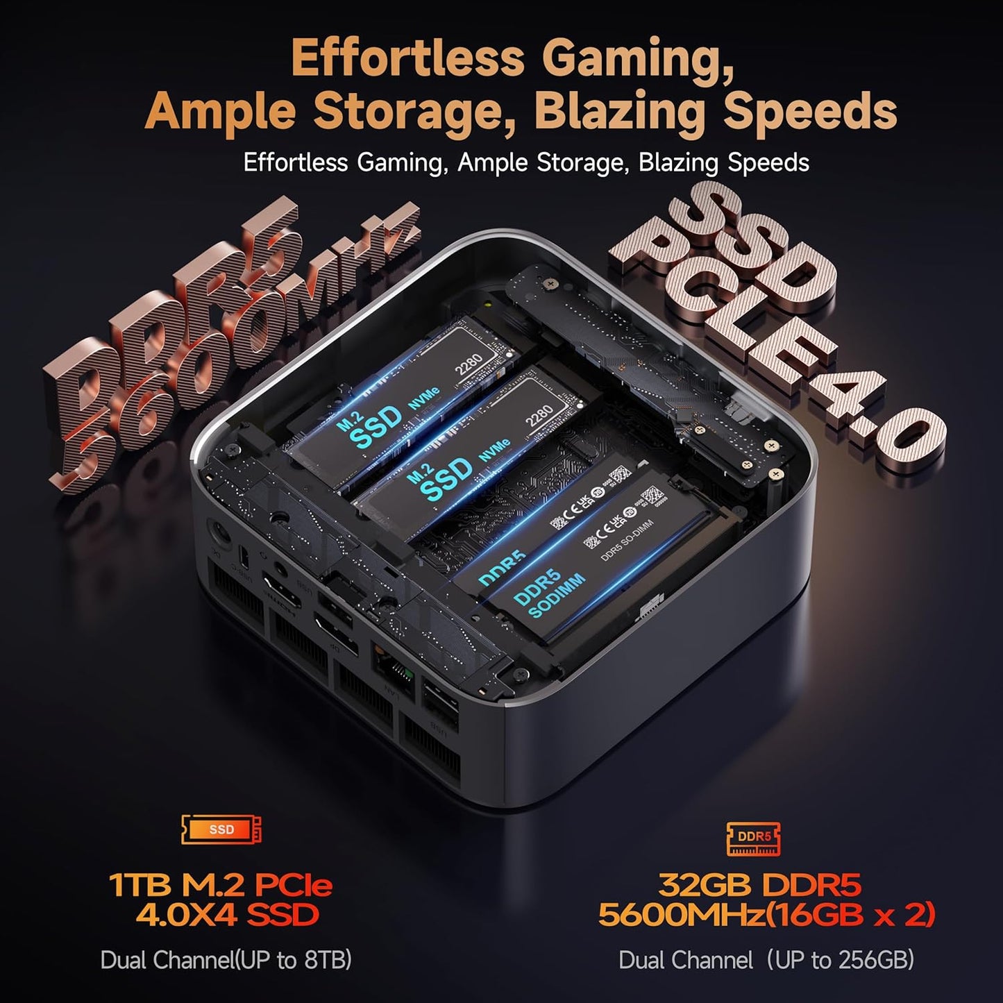 Beelink SER8 Mini PC: AMD Ryzen 7 8745HS, 4.9GHz, Radeon 780M, 64GB DDR5, 2TB SSD, Triple 4K