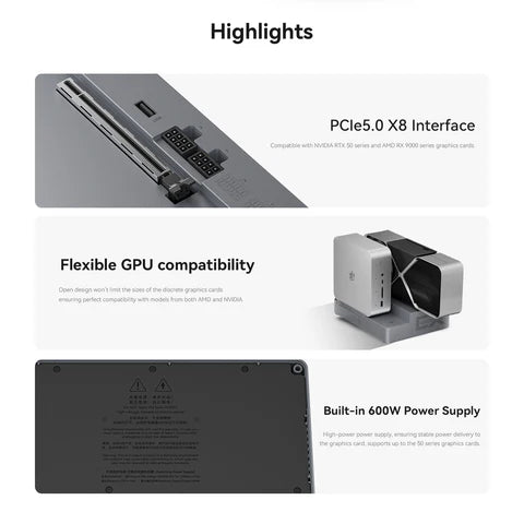 Beelink EX Pro Docking Station for NVIDIA/AMD Graphics Cards | PCIe 5.0 x8 Expansion | 600W PSU | RTX 50 & RX 9000 Series Support